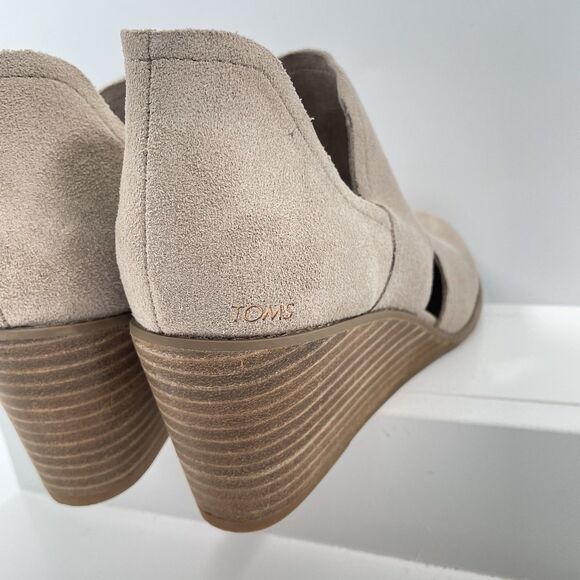 TOMS Kallie Cutout Wedge Ankle Boots Booties Womens Tan Suede Slip On Size 8.5 - Picture 6 of 11